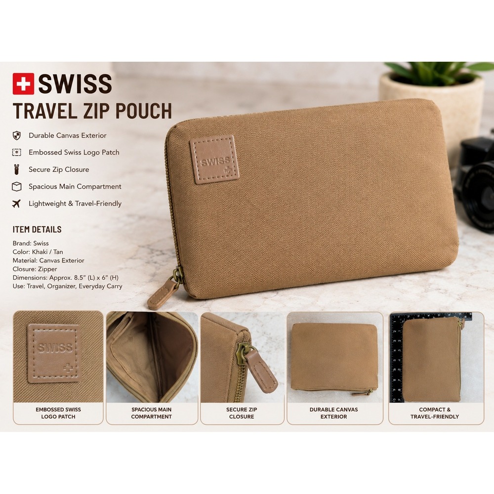 Swiss Tan Ballistic Nylon Zippered Travel Pouch Organizer Toiletry Bag